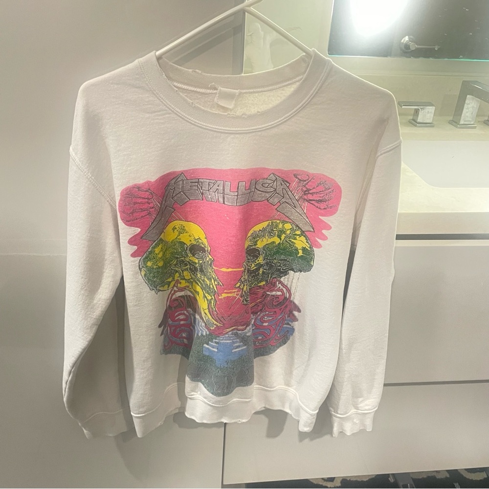 MadeWorn rare Metallica vintage White Sweatshirt with Pink and Green Graphic